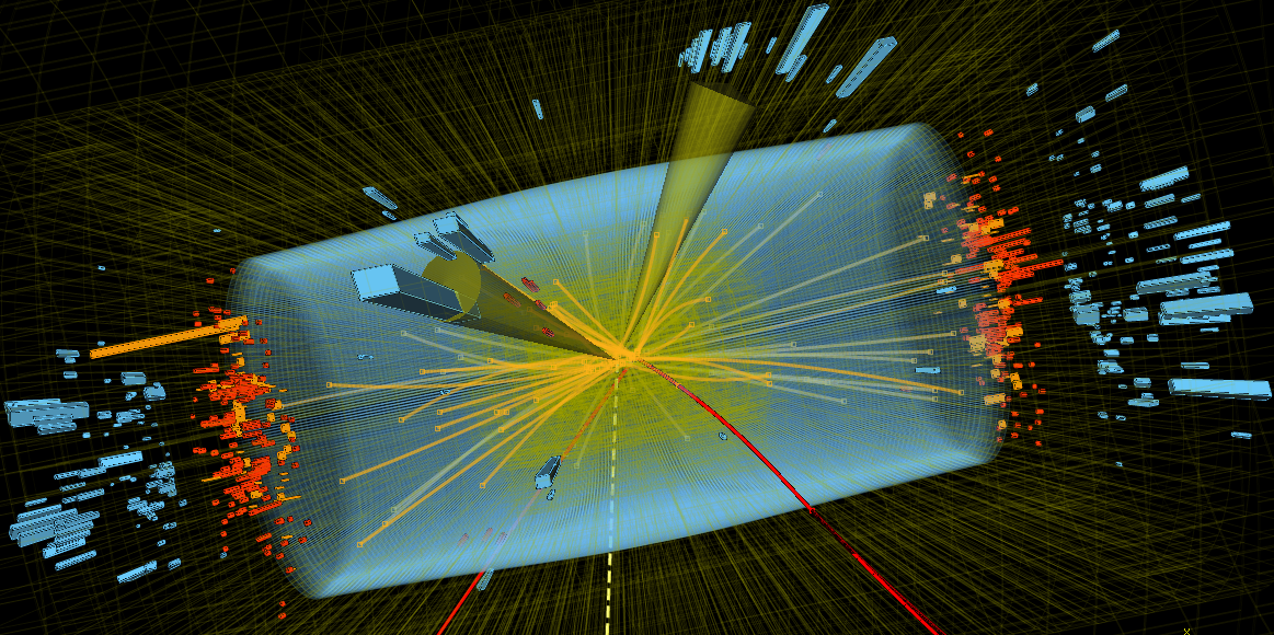 Image of a proton–proton collision in the CMS detector